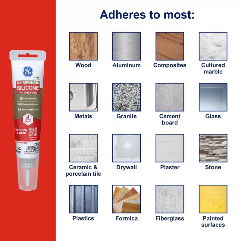 GE Advanced Almond Silicone 2 Kitchen and Bath Caulk Sealant 2.8 oz