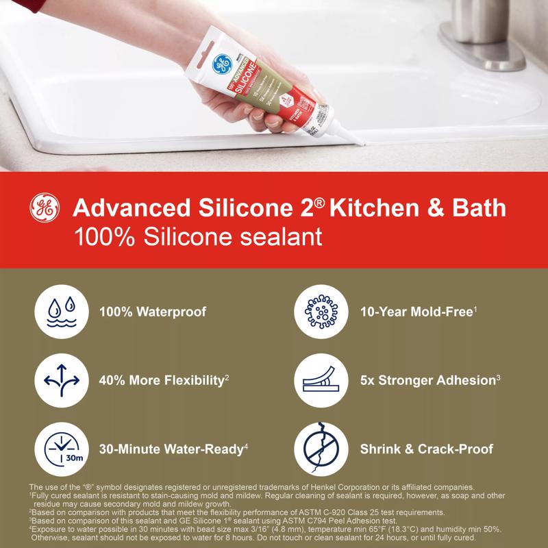 GE Advanced Almond Silicone 2 Kitchen and Bath Caulk Sealant 2.8 oz