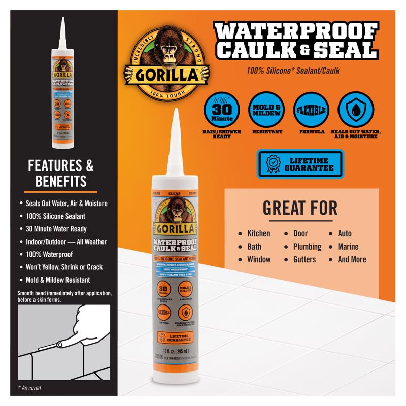 Gorilla Clear Silicone All Purpose Sealant 10 oz