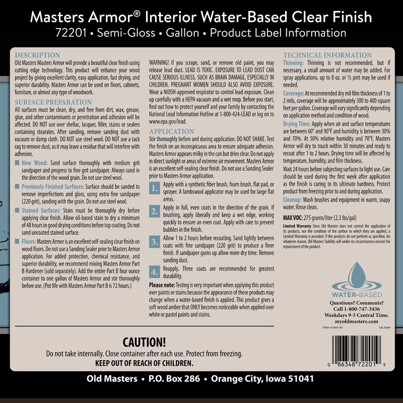 Old Masters Masters Armor Semi-Gloss Clear Water-Based Floor Finish 1 gal