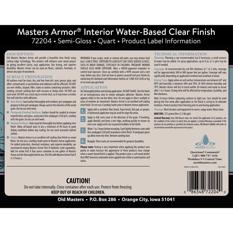 Old Masters Masters Armor Semi-Gloss Clear Water-Based Floor Finish 1 qt