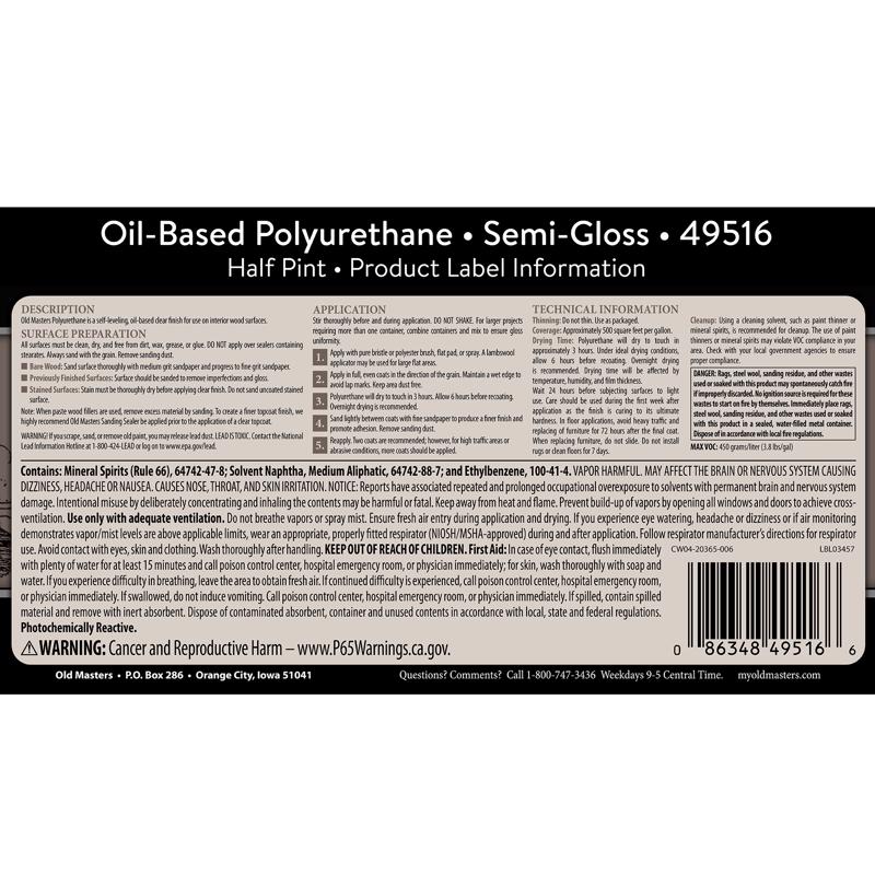 Old Masters Semi-Gloss Clear Oil-Based Polyurethane 0.5 pt