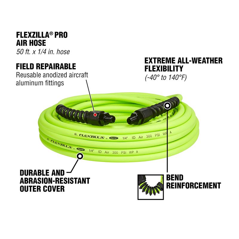 Flexzilla Pro 50 ft. L X 1/4 in. D Hybrid Polymer Air Hose 300 psi Zilla Green