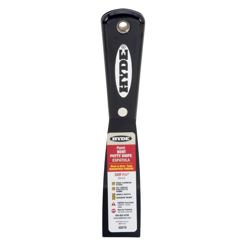 Hyde Black & Silver 1 1/4 in. W X 7 5/8 in. L High-Carbon Steel Bent Stiff Putty Knife
