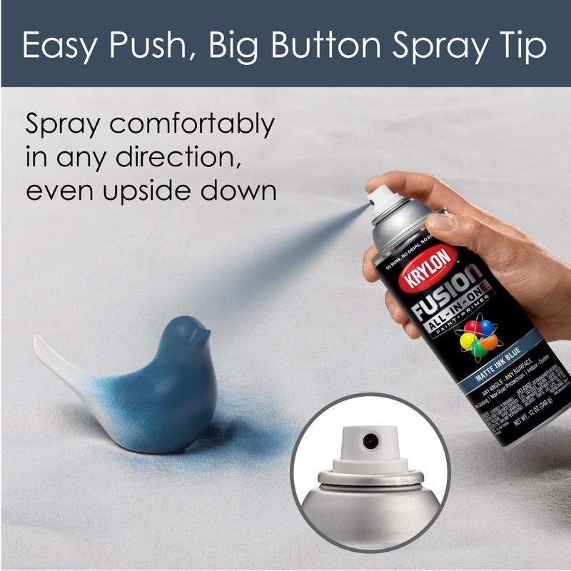 Krylon Fusion All-In-One Matte Ink Blue Paint+Primer Spray Paint 12 oz