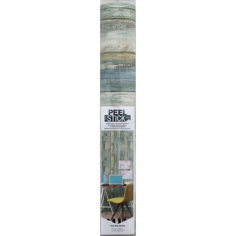 RoomMates 20.5 in. H X 16.5 ft. L Distressed Wood Blue Vinyl Peel and Stick Wallpaper