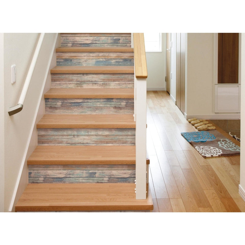 RoomMates 20.5 in. H X 16.5 ft. L Distressed Wood Blue Vinyl Peel and Stick Wallpaper