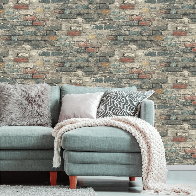 RoomMates 20.5 in. H X 16.5 ft. L Brick Alley Vinyl Peel and Stick Wallpaper
