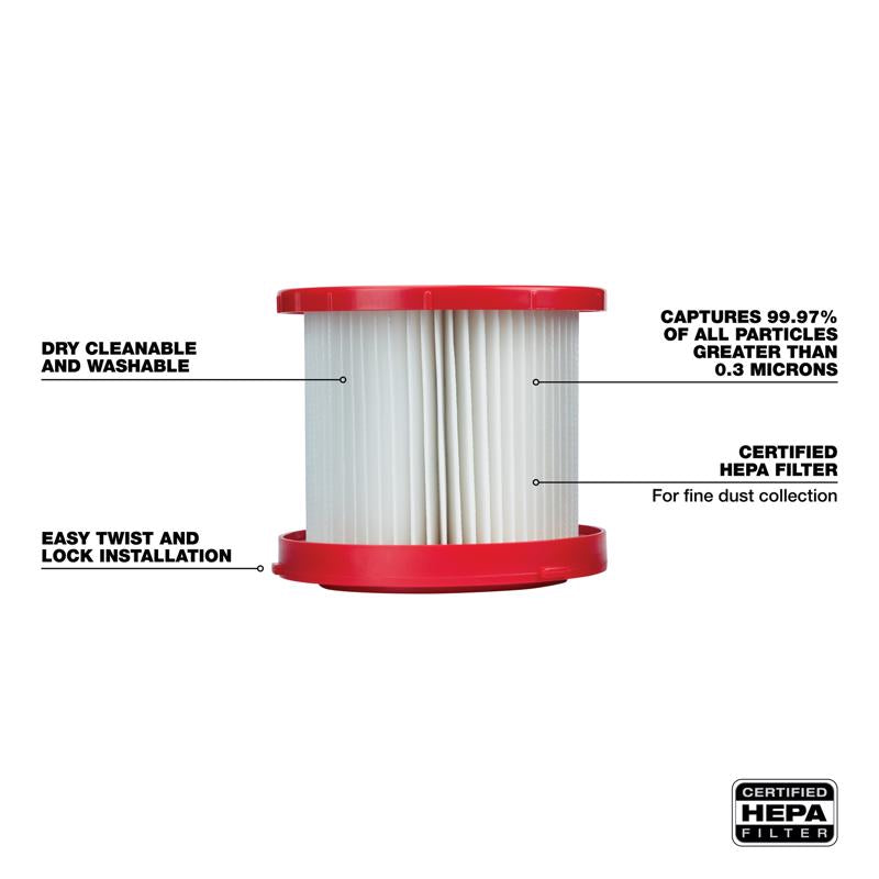 Milwaukee 2.7 in. D Shop Cartridge Wet/Dry HEPA Filter 1 pc