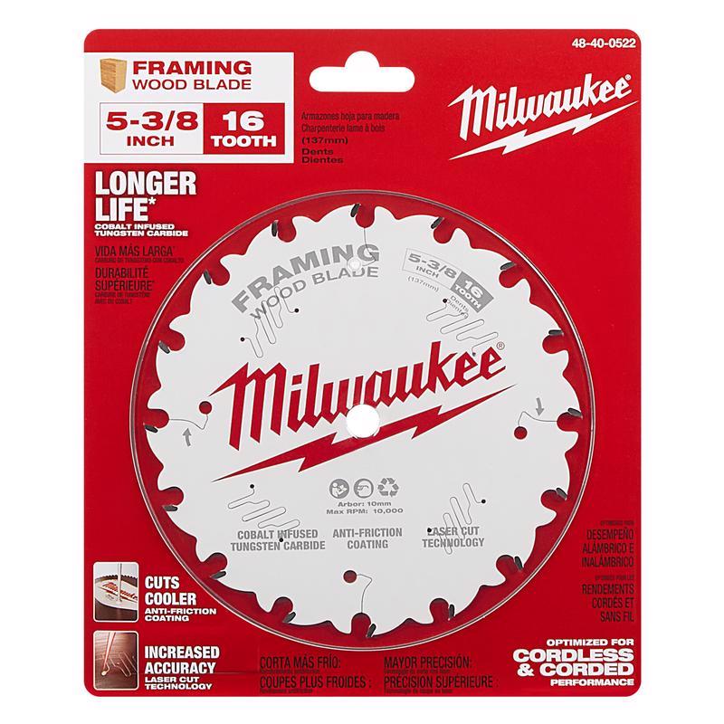 Milwaukee 5-3/8 in. D X 10 mm Tungsten Carbide Framing Blade 16 teeth 1 pk