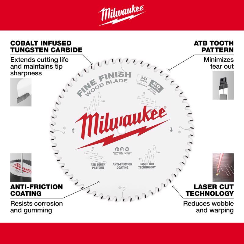 Milwaukee 10 in. D X 5/8 in. Fine Finish Tungsten Carbide Circular Saw Blade 60 teeth 1 pk
