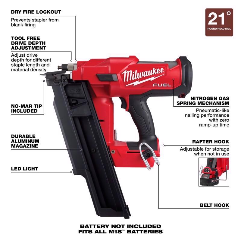 Milwaukee M18 FUEL 18 Volt Brushless 21 deg Framing Nailer