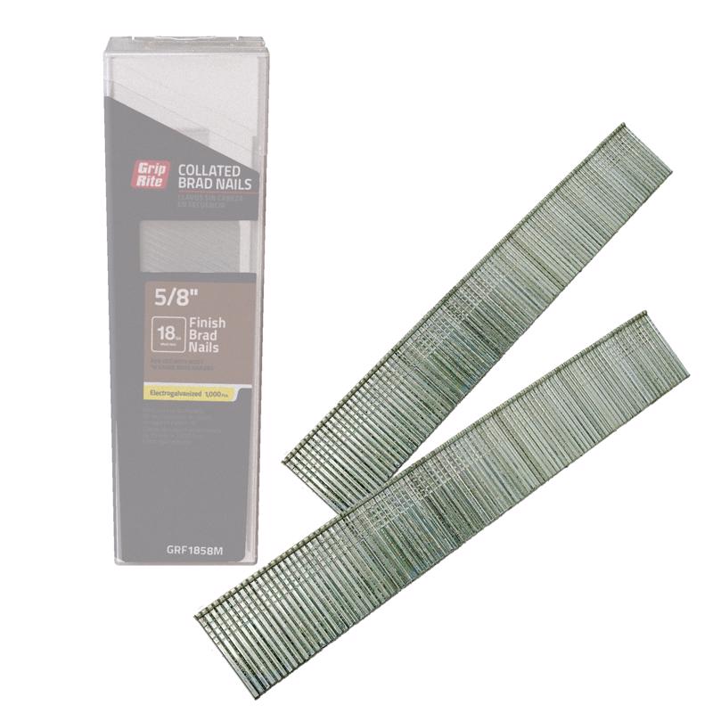 Grip-Rite 5/8 in. L X 18 Ga. Straight Strip Electro Galvanized Finish Nails 1000 pk