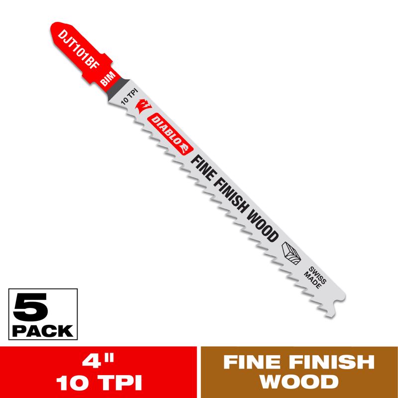 Diablo 4 in. Bi-Metal T-Shank Fine Finish Wood Jig Saw Blade 10 TPI 5 pk