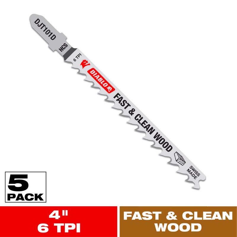 Diablo 4 in. High Carbon Steel T-Shank Fast and Clean Wood Jig Saw Blade 6 TPI 5 pk