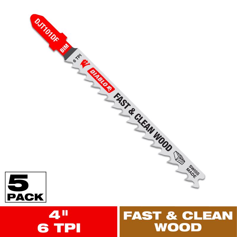 Diablo 4 in. Bi-Metal T-Shank Fast & Clean Wood Jig Saw Blade 6 TPI 5 pk