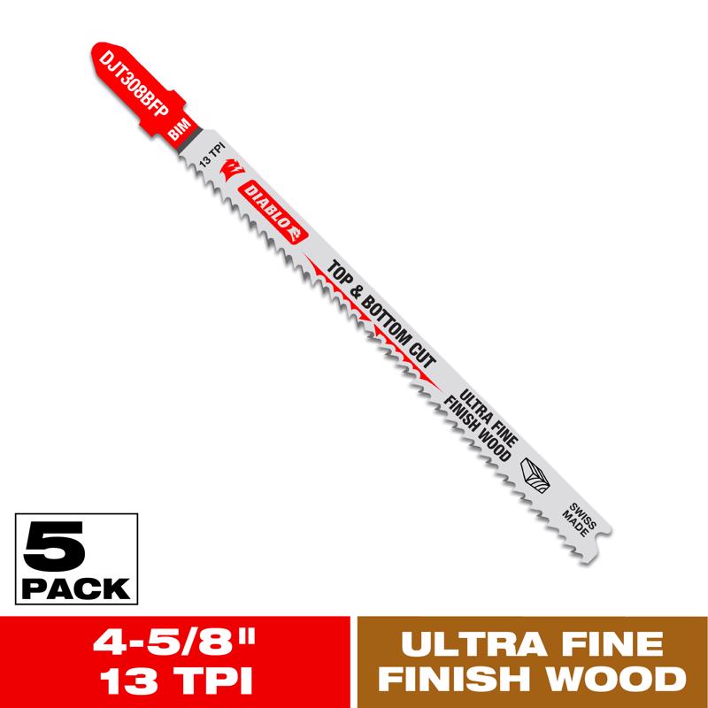 Diablo 4-5/8 in. Bi-Metal T-Shank Ultra Fine Finish Wood Jig Saw Blade 13 TPI 5 pk