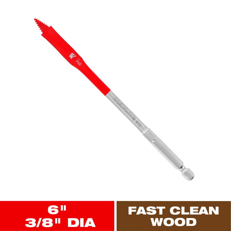 Diablo 3/8 in. X 6 in. L High Speed Steel Clean Wood Spade Bit Hex Shank 1 pk