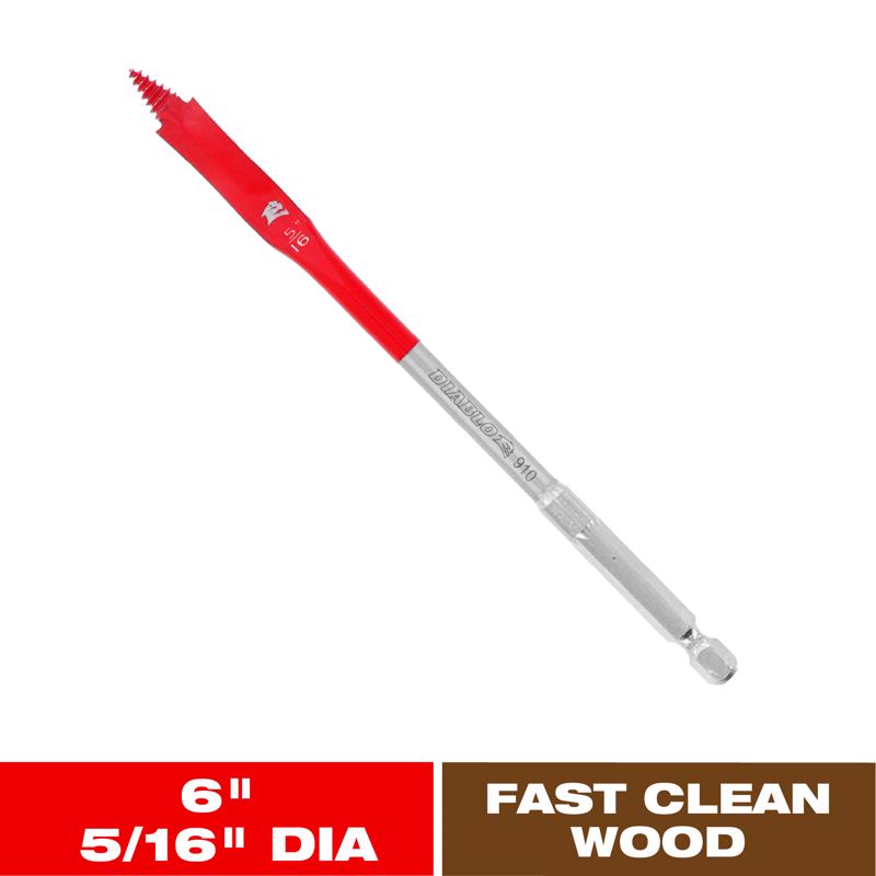 Diablo 5/16 in. X 6 in. L High Speed Steel Clean Wood Spade Bit Hex Shank 1 pk