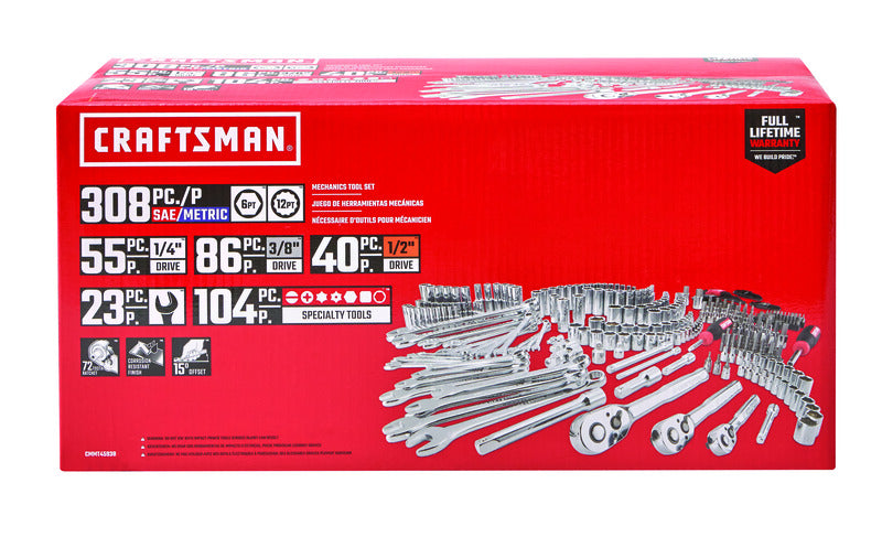 Craftsman 1/4, 3/8 and 1/2 in. drive Metric and SAE 6 and 12 Point Mechanic's Tool Set 308 pc