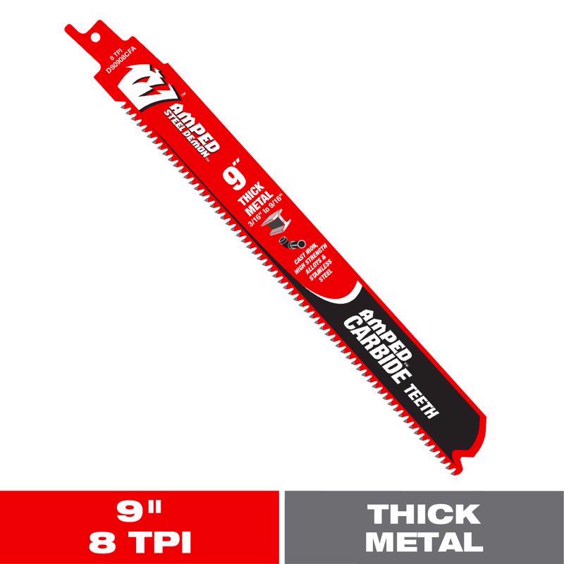 Diablo Amped 9 in. Carbide Tipped Reciprocating Saw Blade 8 TPI 1 pk