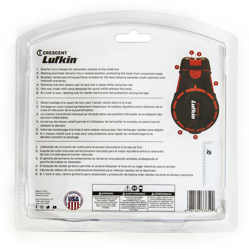 Crescent Lufkin 3 oz Red Contractor Chalk Line Reel 100 ft. Braided