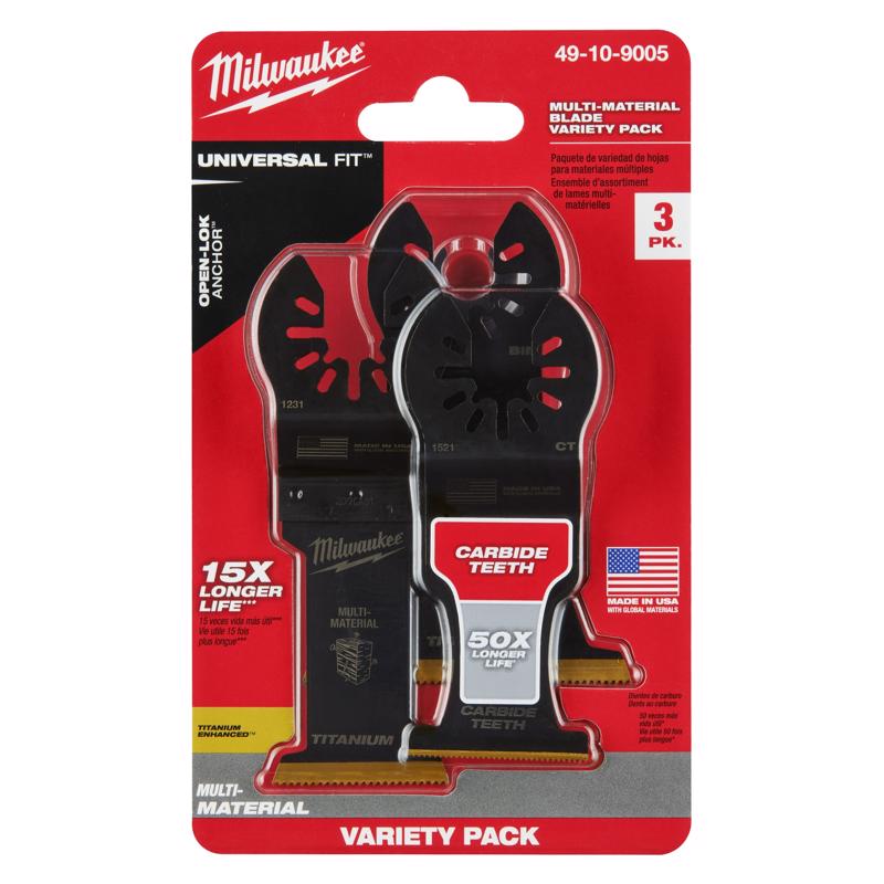 Milwaukee Universal Fit Open-Lok High Carbon Steel Multi-Tool Oscillating Blade Set Multi-Material 3