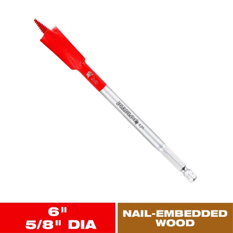Diablo Demo Demon 5/8 in. X 6 in. L High Carbon Steel Nail-Embedded Wood Spade Bit Hex Shank 1 pk