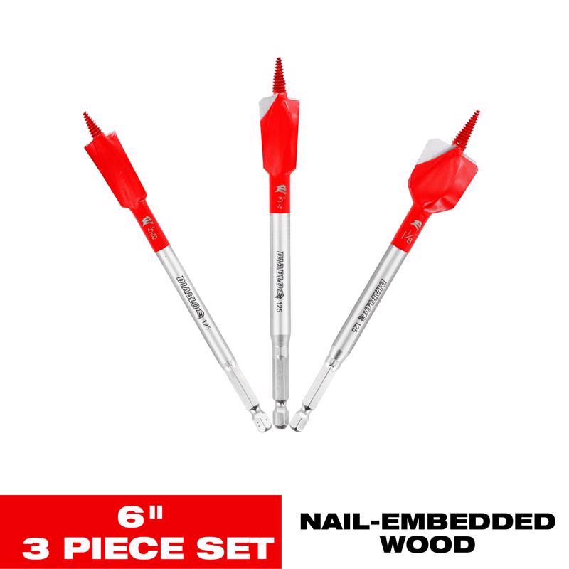 Diablo 6 in. L High Carbon Steel Nail-Embedded Wood Spade Bit Set Hex Shank 3 pc