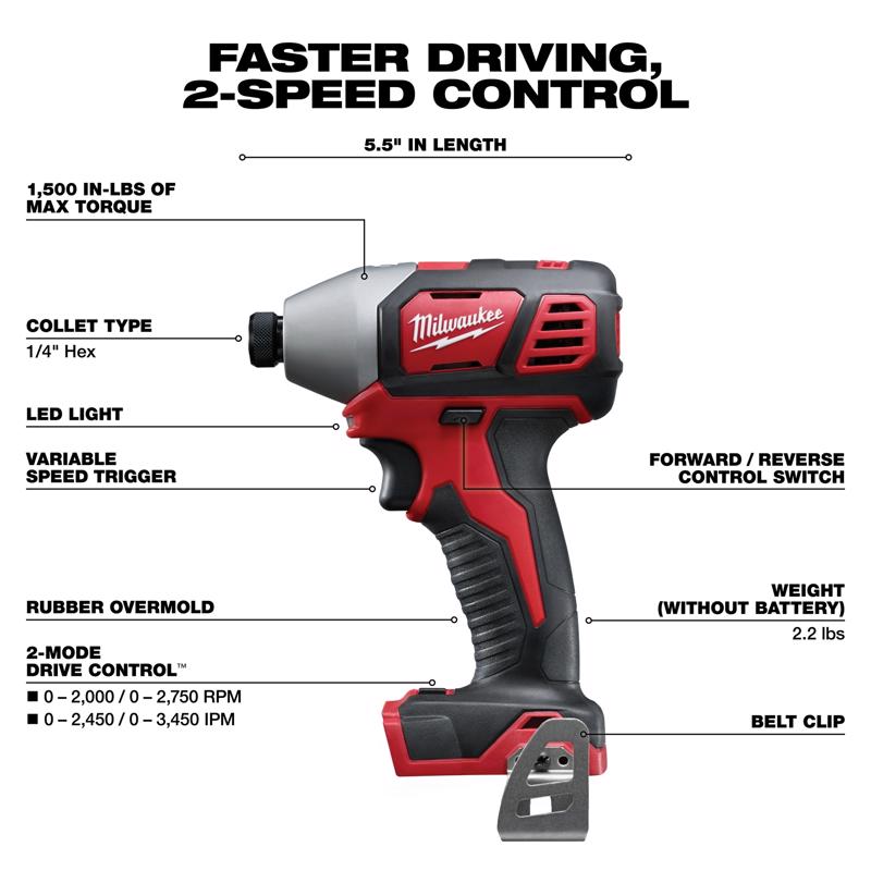 Milwaukee M18 1/4 in. Cordless Brushed Impact Driver Tool Only