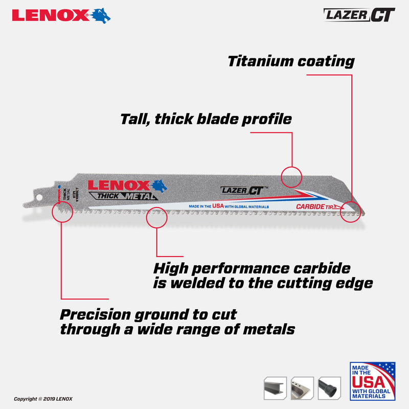 Lenox Lazer CT 9 in. Carbide Tipped Reciprocating Saw Blade 8 TPI 1 pc