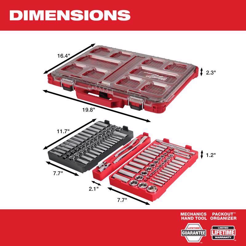 Milwaukee PACKOUT 1/4 and 3/8 in. drive Metric and SAE 106 Piece Mechanics Ratchet and Socket Set 90