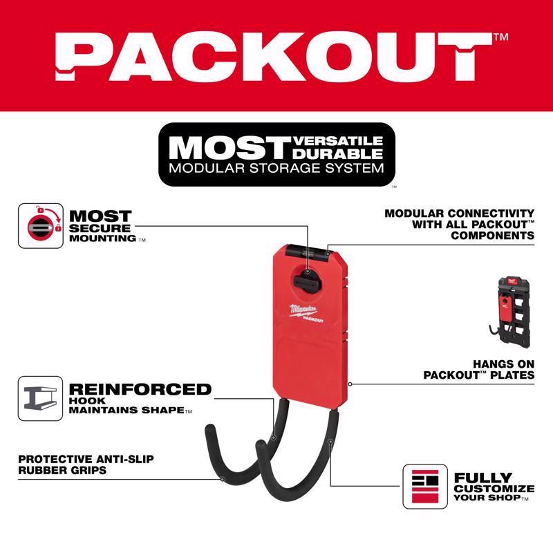 Milwaukee Packout Shop Storage Small Black/Red Plastic 7 in. L Curved Hook 25 lb 1 pk