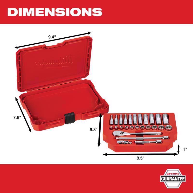 Milwaukee 1/4 in. drive Metric/SAE Mechanics Socket and Ratchet Set 50 pc