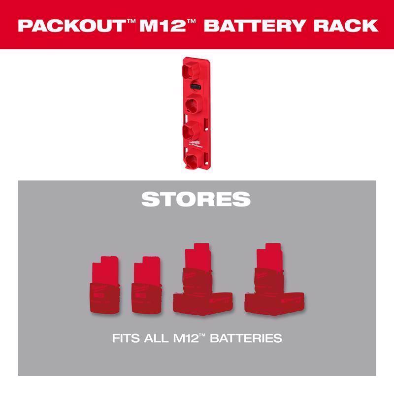 Milwaukee PACKOUT SHOP STORAGE Garage Organizer Battery Rack Black/Red