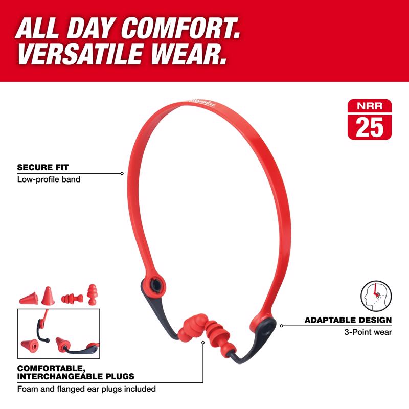 Milwaukee 25 dB Foam Banded Ear Plugs Red 1 pk