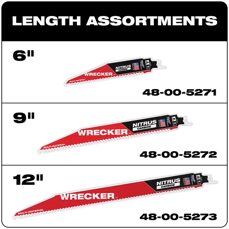 Milwaukee Wrecker 9 in. Nitrus Carbide Reciprocating Saw Blade 6 TPI 3 pk