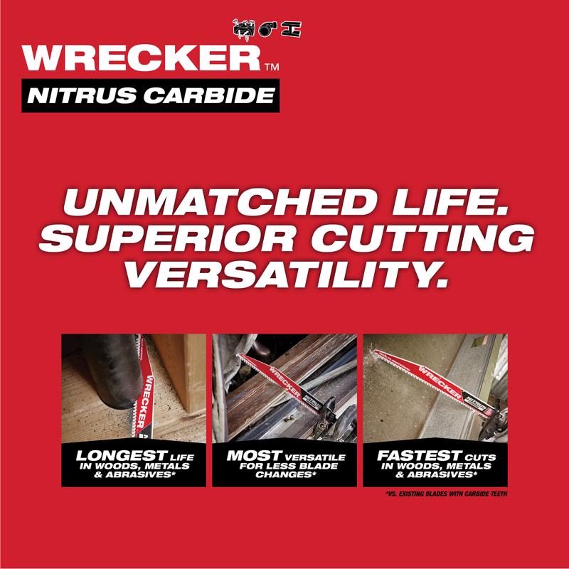 Milwaukee Wrecker 6 in. Nitrus Carbide Reciprocating Saw Blade 6 TPI 3 pk