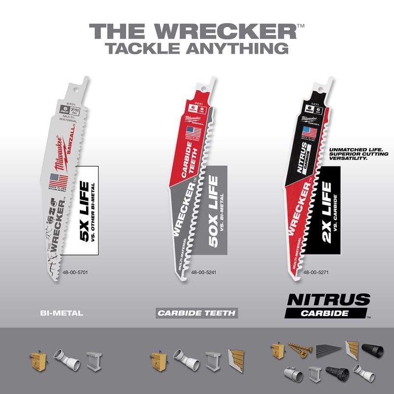 Milwaukee Wrecker 6 in. Nitrus Carbide Reciprocating Saw Blade 6 TPI 3 pk