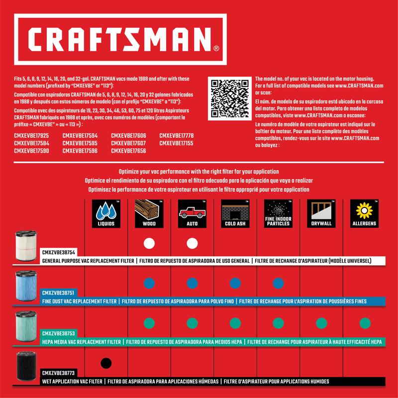 Filtro de Uso General para Aspiradora CRAFTSMAN CMXZVBE38754