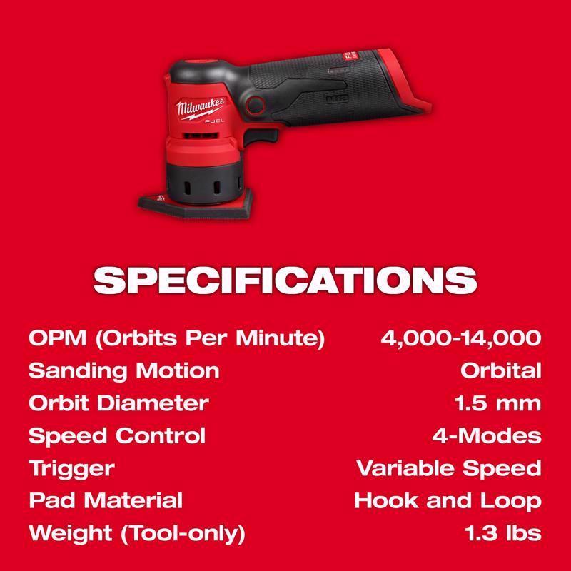 Milwaukee M12 FUEL Cordless Orbital Sander Tool Only