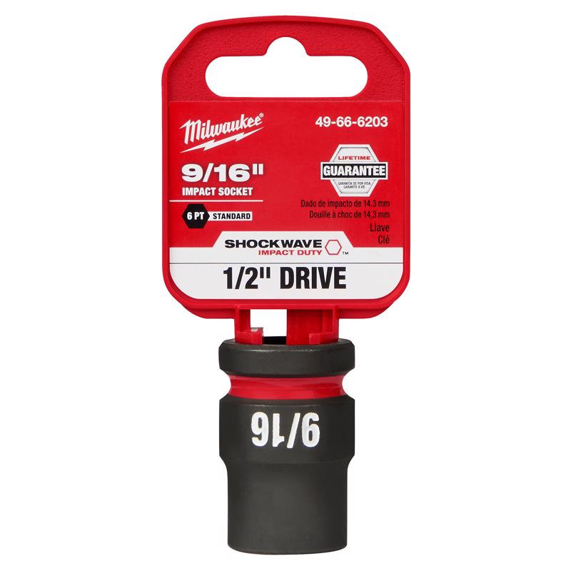Milwaukee Shockwave 9/16 in. X 1/2 in. drive SAE 6 Point Standard Impact Socket 1 pc