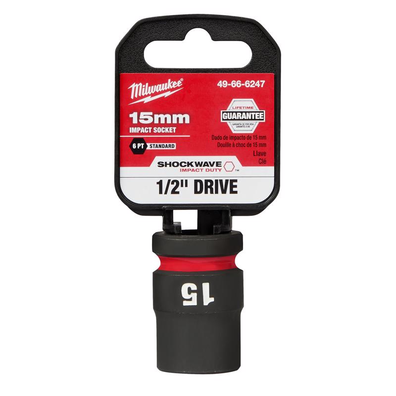 Milwaukee Shockwave 15 mm X 1/2 in. drive Metric/SAE 6 Point Standard Impact Socket 1 pc