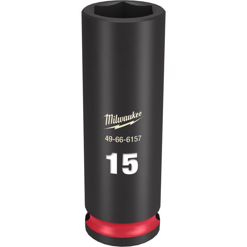 Milwaukee Shockwave 15 mm X 3/8 in. drive Metric 6 Point Deep Impact Socket 1 pc
