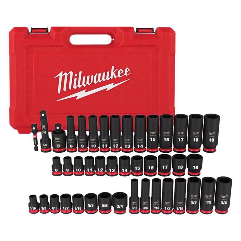 Milwaukee Shockwave 3/8 in. drive Metric/SAE 6 Point Standard/Deep Impact Socket Set 43 pc