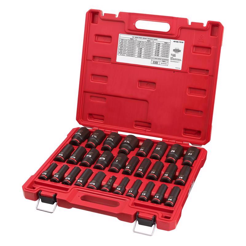 Milwaukee Shockwave 1/2 in. drive Metric/SAE 6 Point Deep Socket Set 29 pc