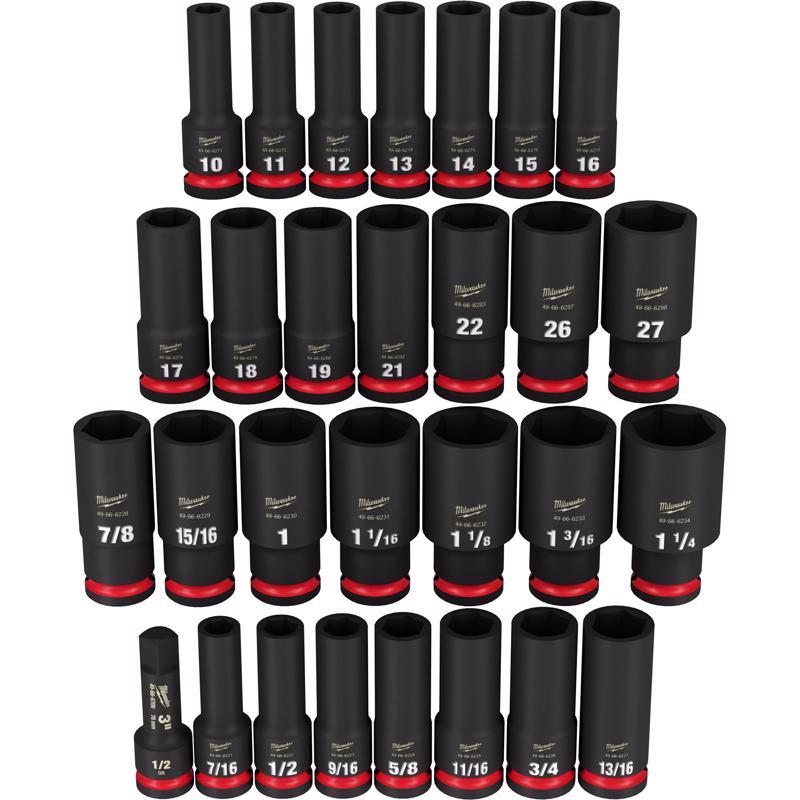 Milwaukee Shockwave 1/2 in. drive Metric/SAE 6 Point Deep Socket Set 29 pc