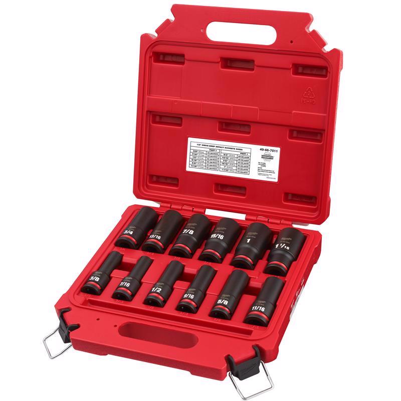 Milwaukee Shockwave 1/2 in. drive SAE 6 Point Deep Socket Set 12 pc