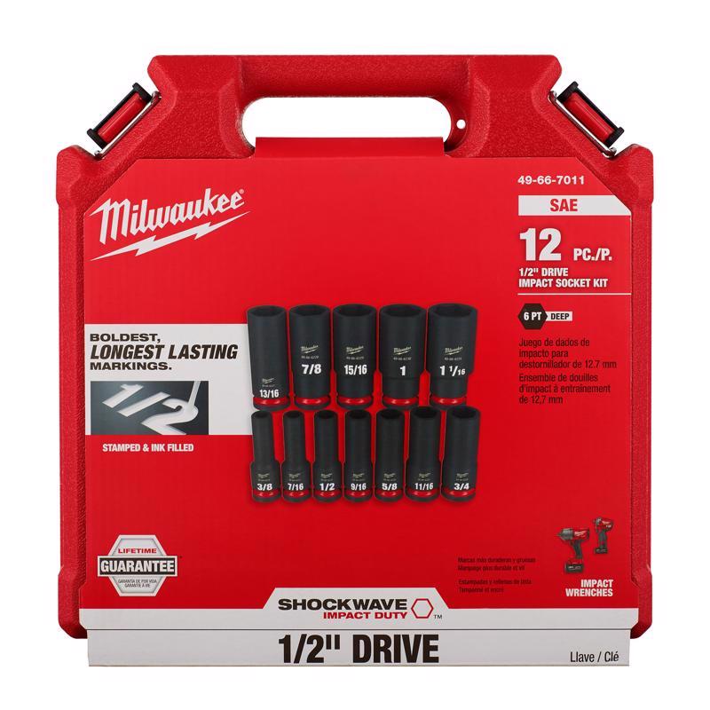 Milwaukee Shockwave 1/2 in. drive SAE 6 Point Deep Socket Set 12 pc