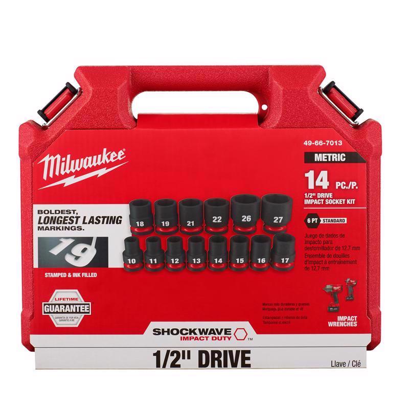 Milwaukee Shockwave 1/2 in. drive Metric 6 Point Standard Shallow Socket Set 14 pc